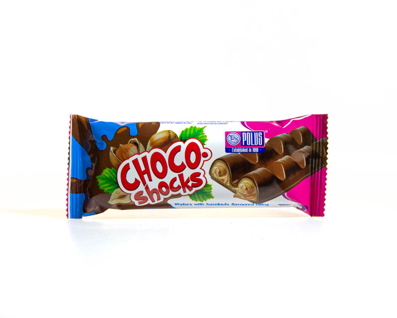 Waffeln geformt glasierte „Choco-Shocks“ mit Haselnüssen