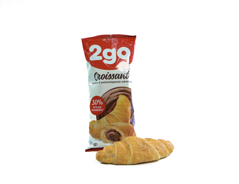  Croissant mit Schokoladenfüllung 2go 0,06 kg in einer Packung.