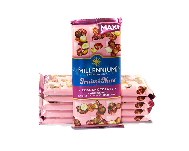 Weiße Schokolade “Rose Millennium” mit Mandel, ganzen Nüssen, Rosinen und Beeren 140 g