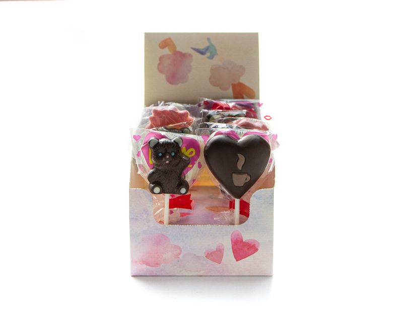Chocolate figures on a straw