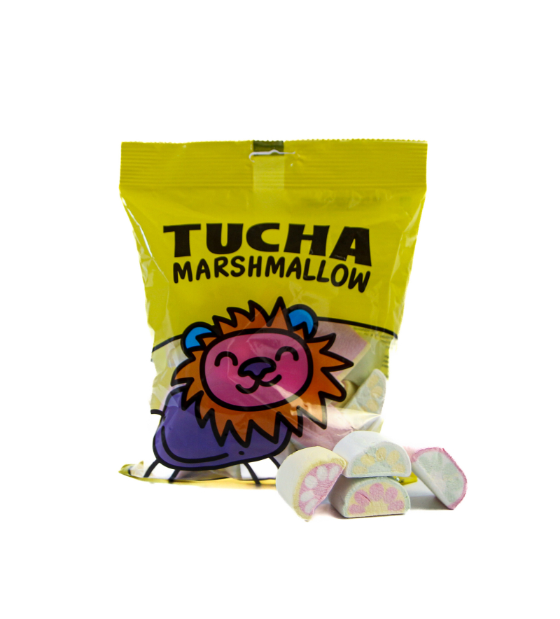 Sugary confectionery products. Marshmellows «Fructel mix» flavored with watermelon, orange, lemon, and pineapple 175 g