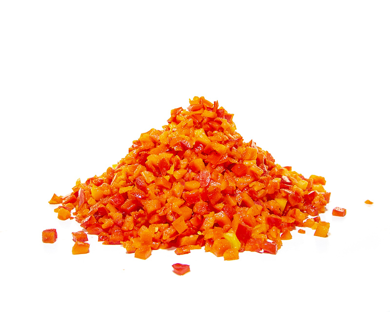 Sweet red peppers chopped into cubes